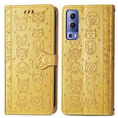 Coque Portefeuille Motif Fantaisie Livre Cuir Etui Clapet S03D pour Vivo Y52 5G Jaune