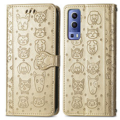 Coque Portefeuille Motif Fantaisie Livre Cuir Etui Clapet S03D pour Vivo Y72 5G Or