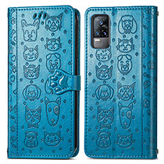 Coque Portefeuille Motif Fantaisie Livre Cuir Etui Clapet S03D pour Vivo Y73 (2021) Bleu