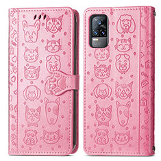 Coque Portefeuille Motif Fantaisie Livre Cuir Etui Clapet S03D pour Vivo Y73 (2021) Rose