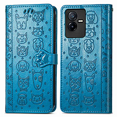 Coque Portefeuille Motif Fantaisie Livre Cuir Etui Clapet S03D pour Vivo Y73t Bleu