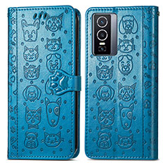 Coque Portefeuille Motif Fantaisie Livre Cuir Etui Clapet S03D pour Vivo Y76 5G Bleu