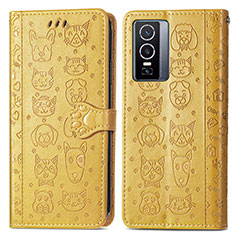 Coque Portefeuille Motif Fantaisie Livre Cuir Etui Clapet S03D pour Vivo Y76 5G Jaune