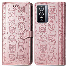 Coque Portefeuille Motif Fantaisie Livre Cuir Etui Clapet S03D pour Vivo Y76 5G Or Rose