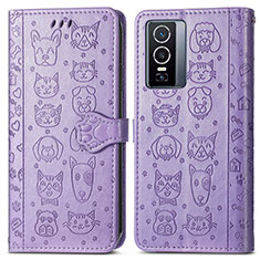 Coque Portefeuille Motif Fantaisie Livre Cuir Etui Clapet S03D pour Vivo Y76 5G Violet