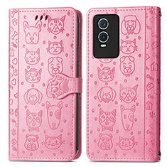 Coque Portefeuille Motif Fantaisie Livre Cuir Etui Clapet S03D pour Vivo Y76s 5G Rose