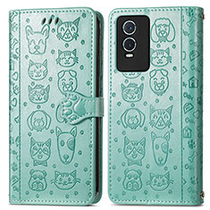 Coque Portefeuille Motif Fantaisie Livre Cuir Etui Clapet S03D pour Vivo Y76s 5G Vert