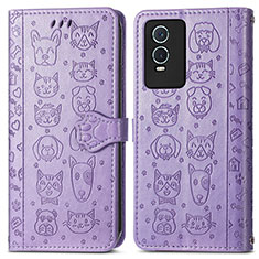 Coque Portefeuille Motif Fantaisie Livre Cuir Etui Clapet S03D pour Vivo Y76s 5G Violet