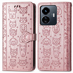 Coque Portefeuille Motif Fantaisie Livre Cuir Etui Clapet S03D pour Vivo Y77 5G Or Rose