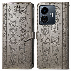 Coque Portefeuille Motif Fantaisie Livre Cuir Etui Clapet S03D pour Vivo Y77e 5G Gris