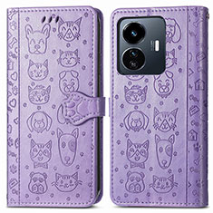 Coque Portefeuille Motif Fantaisie Livre Cuir Etui Clapet S03D pour Vivo Y77e 5G Violet