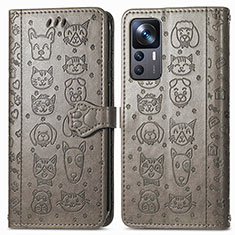 Coque Portefeuille Motif Fantaisie Livre Cuir Etui Clapet S03D pour Xiaomi Mi 12T 5G Gris