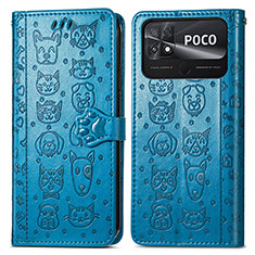 Coque Portefeuille Motif Fantaisie Livre Cuir Etui Clapet S03D pour Xiaomi Poco C40 Bleu