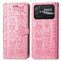 Coque Portefeuille Motif Fantaisie Livre Cuir Etui Clapet S03D pour Xiaomi Poco C40 Rose