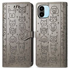 Coque Portefeuille Motif Fantaisie Livre Cuir Etui Clapet S03D pour Xiaomi Poco C50 Gris