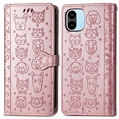 Coque Portefeuille Motif Fantaisie Livre Cuir Etui Clapet S03D pour Xiaomi Poco C50 Or Rose