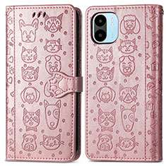 Coque Portefeuille Motif Fantaisie Livre Cuir Etui Clapet S03D pour Xiaomi Poco C51 Or Rose