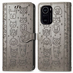 Coque Portefeuille Motif Fantaisie Livre Cuir Etui Clapet S03D pour Xiaomi Poco F3 5G Gris