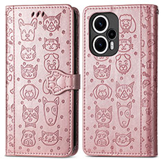 Coque Portefeuille Motif Fantaisie Livre Cuir Etui Clapet S03D pour Xiaomi Poco F5 5G Or Rose