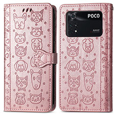 Coque Portefeuille Motif Fantaisie Livre Cuir Etui Clapet S03D pour Xiaomi Poco M4 Pro 4G Rose