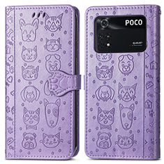 Coque Portefeuille Motif Fantaisie Livre Cuir Etui Clapet S03D pour Xiaomi Poco M4 Pro 4G Violet