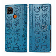 Coque Portefeuille Motif Fantaisie Livre Cuir Etui Clapet S03D pour Xiaomi Redmi 9 Activ Bleu