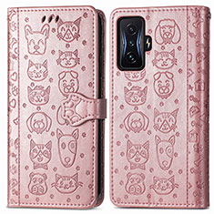 Coque Portefeuille Motif Fantaisie Livre Cuir Etui Clapet S03D pour Xiaomi Redmi K50 Gaming 5G Or Rose