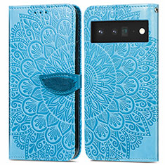 Coque Portefeuille Motif Fantaisie Livre Cuir Etui Clapet S04D pour Google Pixel 6 5G Bleu