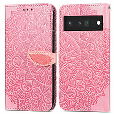 Coque Portefeuille Motif Fantaisie Livre Cuir Etui Clapet S04D pour Google Pixel 6 5G Or Rose