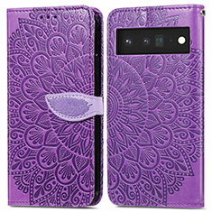 Coque Portefeuille Motif Fantaisie Livre Cuir Etui Clapet S04D pour Google Pixel 6 5G Violet