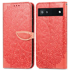 Coque Portefeuille Motif Fantaisie Livre Cuir Etui Clapet S04D pour Google Pixel 6a 5G Rouge