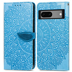 Coque Portefeuille Motif Fantaisie Livre Cuir Etui Clapet S04D pour Google Pixel 7 5G Bleu