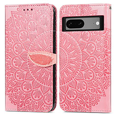 Coque Portefeuille Motif Fantaisie Livre Cuir Etui Clapet S04D pour Google Pixel 7 5G Or Rose