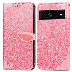 Coque Portefeuille Motif Fantaisie Livre Cuir Etui Clapet S04D pour Google Pixel 7 Pro 5G Or Rose