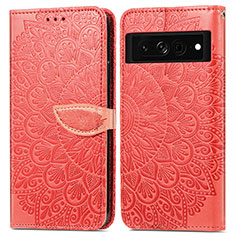 Coque Portefeuille Motif Fantaisie Livre Cuir Etui Clapet S04D pour Google Pixel 7a 5G Rouge