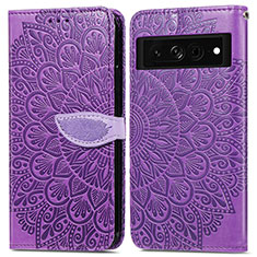 Coque Portefeuille Motif Fantaisie Livre Cuir Etui Clapet S04D pour Google Pixel 7a 5G Violet