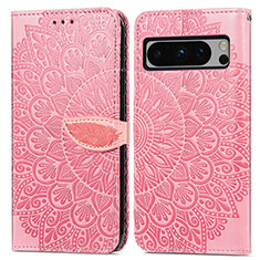 Coque Portefeuille Motif Fantaisie Livre Cuir Etui Clapet S04D pour Google Pixel 8 Pro 5G Or Rose