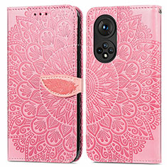 Coque Portefeuille Motif Fantaisie Livre Cuir Etui Clapet S04D pour Huawei Honor 50 5G Or Rose