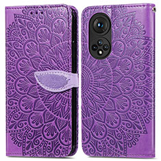 Coque Portefeuille Motif Fantaisie Livre Cuir Etui Clapet S04D pour Huawei Honor 50 5G Violet