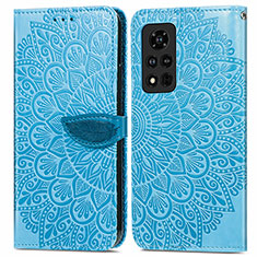 Coque Portefeuille Motif Fantaisie Livre Cuir Etui Clapet S04D pour Huawei Honor V40 5G Bleu