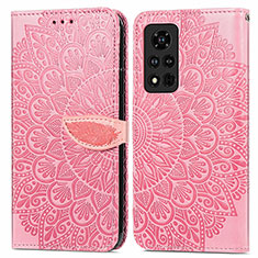 Coque Portefeuille Motif Fantaisie Livre Cuir Etui Clapet S04D pour Huawei Honor V40 5G Or Rose