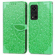 Coque Portefeuille Motif Fantaisie Livre Cuir Etui Clapet S04D pour Huawei Honor V40 5G Vert