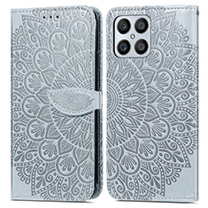 Coque Portefeuille Motif Fantaisie Livre Cuir Etui Clapet S04D pour Huawei Honor X8 4G Gris