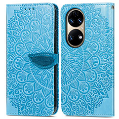 Coque Portefeuille Motif Fantaisie Livre Cuir Etui Clapet S04D pour Huawei P50 Bleu