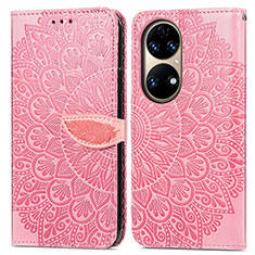 Coque Portefeuille Motif Fantaisie Livre Cuir Etui Clapet S04D pour Huawei P50 Or Rose