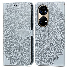 Coque Portefeuille Motif Fantaisie Livre Cuir Etui Clapet S04D pour Huawei P50 Pro Gris