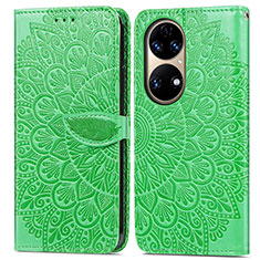 Coque Portefeuille Motif Fantaisie Livre Cuir Etui Clapet S04D pour Huawei P50 Vert