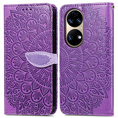 Coque Portefeuille Motif Fantaisie Livre Cuir Etui Clapet S04D pour Huawei P50 Violet