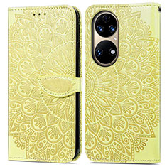 Coque Portefeuille Motif Fantaisie Livre Cuir Etui Clapet S04D pour Huawei P50e Jaune