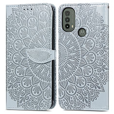 Coque Portefeuille Motif Fantaisie Livre Cuir Etui Clapet S04D pour Motorola Moto E20 Gris